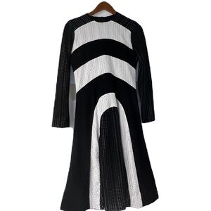 Lunaluna woman’s black white color block mesh cutout 3/4 sleeve midi Aline dress